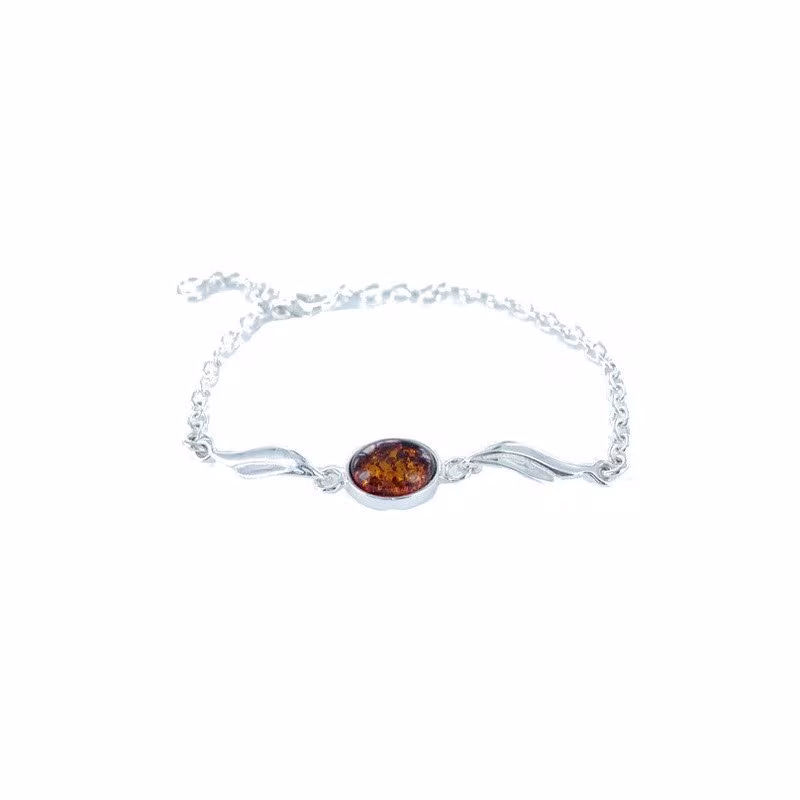 Bracciale in ambra cognac, argento 925, lunghezza regolabile 16+3 cm