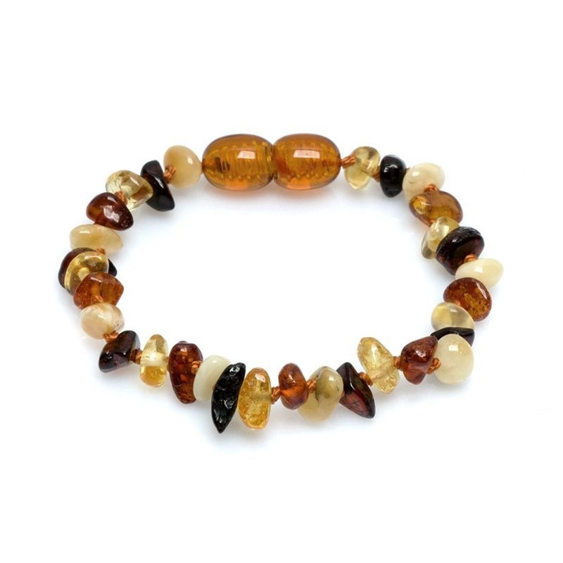 Bracciale per noenati in scaglie di ambra multicolore, chiusura a vite, lunghezza 12-13 cm