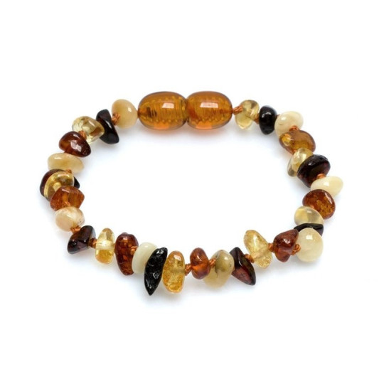 Bracciale per noenati in scaglie di ambra multicolore, chiusura a vite, lunghezza 12-13 cm