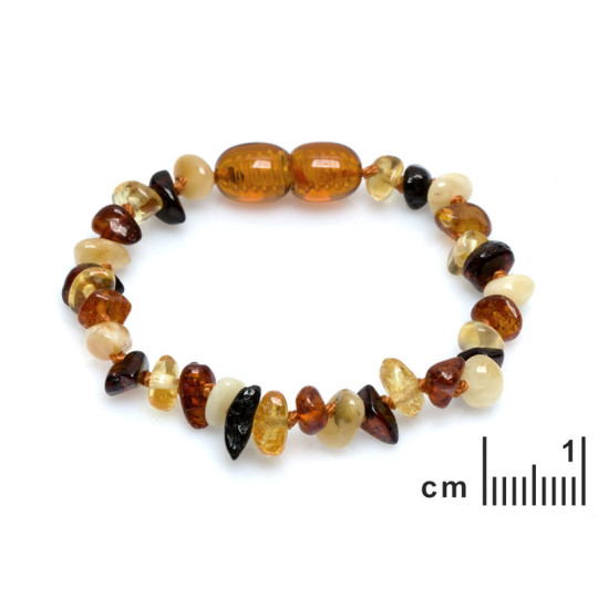 Bracciale per noenati in scaglie di ambra multicolore, chiusura a vite, lunghezza 12-13 cm