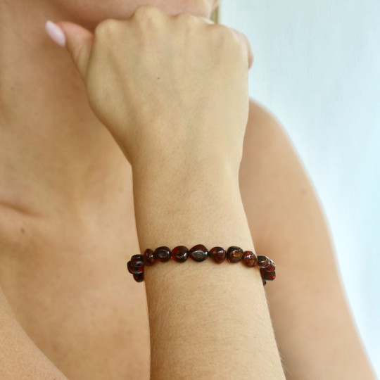 Bracelet d'ambre cognac naturel de la mer Baltique olive, longueur 19 cm