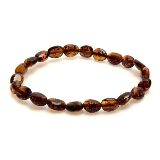 Bracciale in ambra naturale del Mar Baltico color cognac, oliva, lunghezza 19 cm