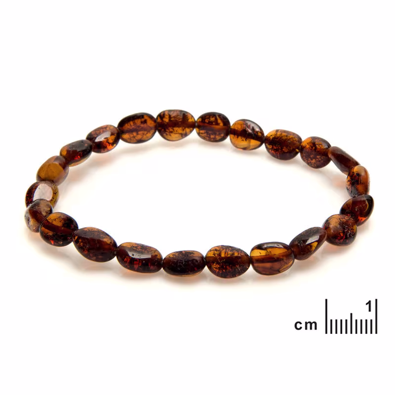 Natural Baltic Sea cognac amber bracelet olive, length 19 cm