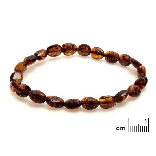 Bracciale in ambra naturale del Mar Baltico color cognac, oliva, lunghezza 19 cm