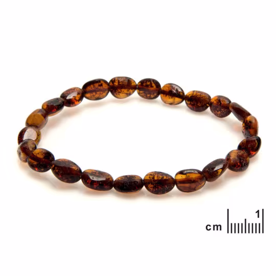 Natural Baltic Sea cognac amber bracelet olive, length 19 cm