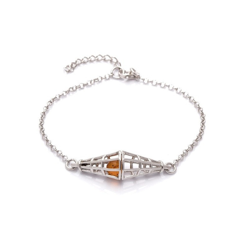 Bracciale in ambra cognac, argento 925 rodiato, regolabile 17+3 cm