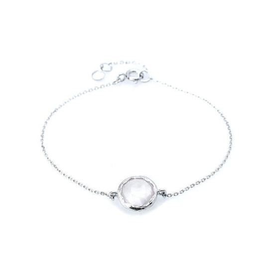 Pulsera de cuarzo rosa, plata 925 rodiada, largo ajustable 16+2 cm