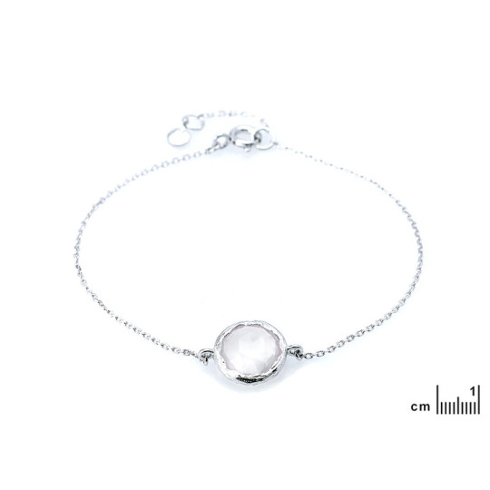Rosenquarz Armband, rhodiniertes 925 Silber, verstellbare Länge 16+2 cm