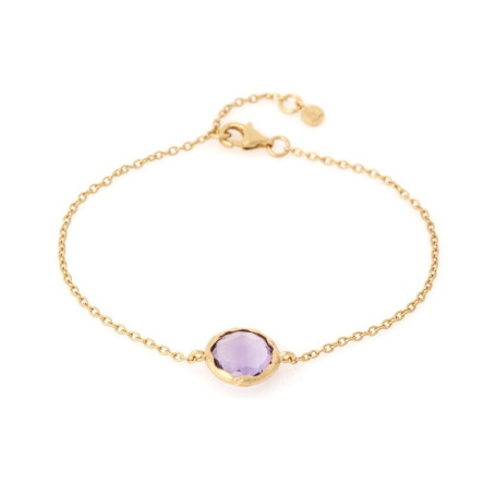 Bracelet en améthyste violette, argent 925 doré, longueur ajustable 17+2 cm