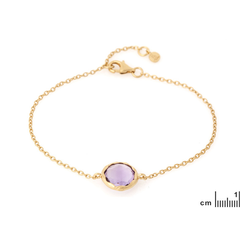 Purple amethyst bracelet, gold plated 925 silver, adjustable length 17+2 cm
