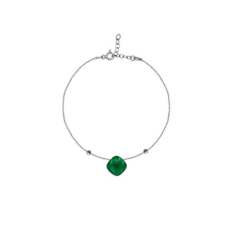 Bracelet en calcédoine verte, argent 925 rhodié, ajustable 16+3 cm