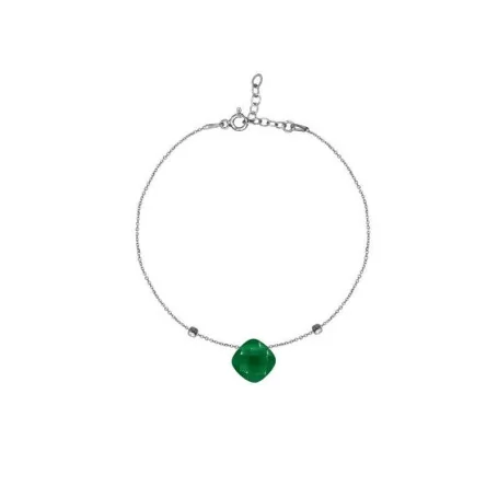 Green chalcedony bracelet, rhodium-plated 925 silver, adjustable 16+3 cm