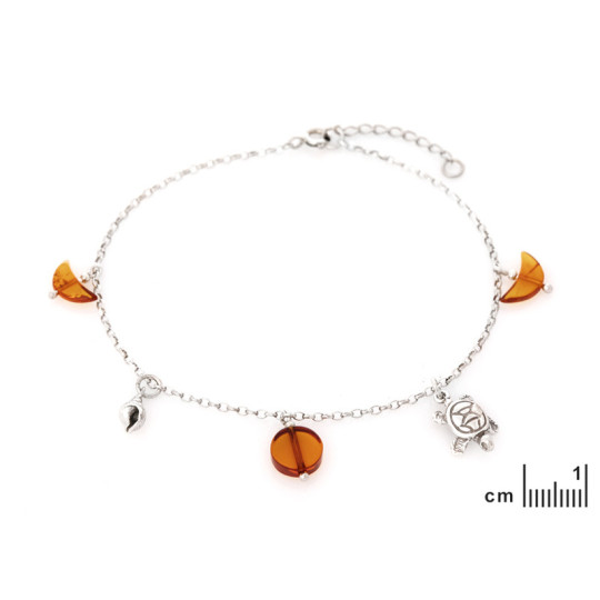 Schildkrötenarmband aus Cognac-Bernstein, rhodiniertes 925er Silber, verstellbare Länge 23+4 cm